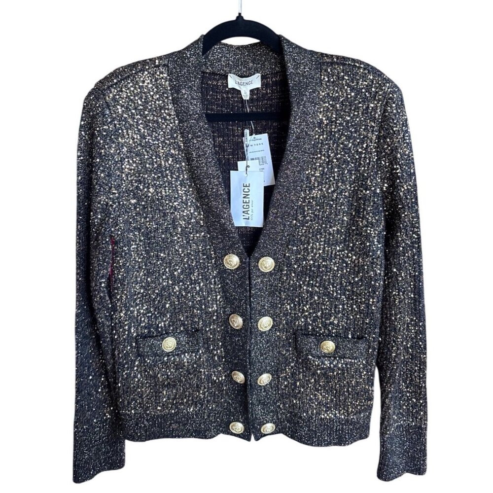 L’AGENCE Jinny Sequin Cardigan in Champagne Sequins – Size Small NWT - Picture 7 of 16